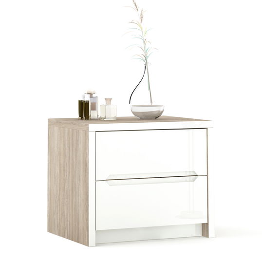 Noptiera MONTELLO 2 sertare, Oak, Alb Gloss