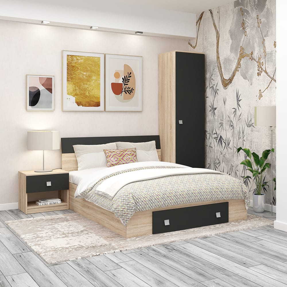 Dormitor NUVOLA, configuratia NUV1, Sonoma, Antracit