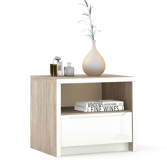 Noptiera MONTELLO 1 sertar, Oak, Alb Gloss