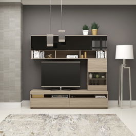 Mobila living SYSTEM, compozitie A, 180 cm, Oak, MDF Negru Gloss