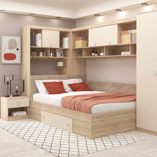 Dormitor colt ALESSIO, configuratia ALE3, Sonoma, Vizon, piele texturata Bej