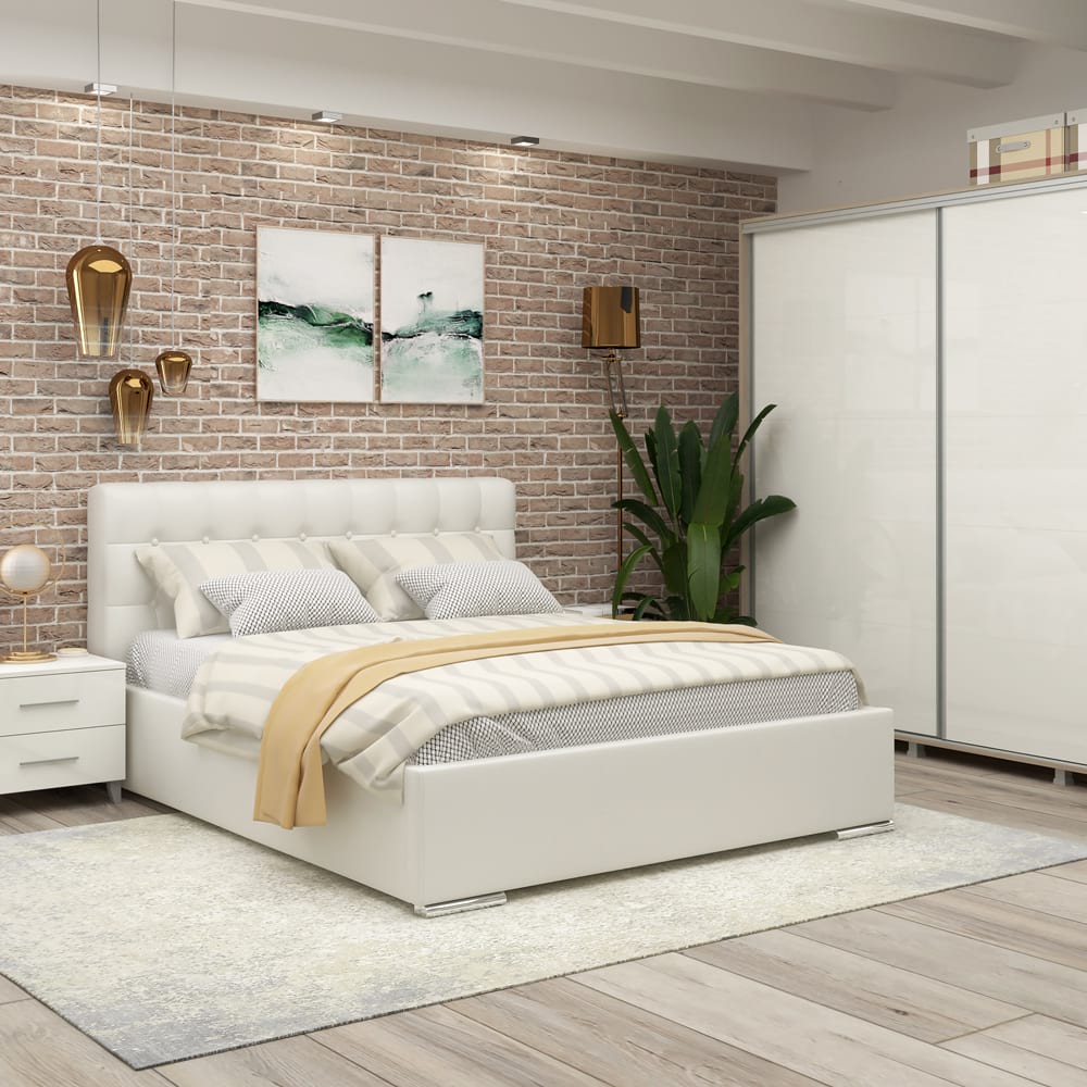 Dormitor MATERA, configuratia MAT3, Oak, Alb Gloss, piele eco Alba