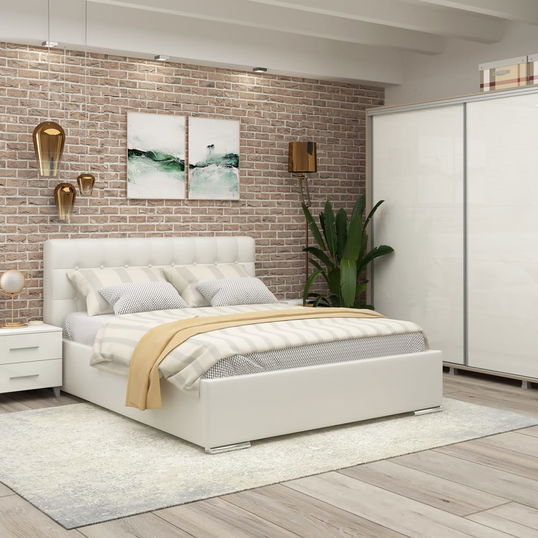 Dormitor MATERA, configuratia MAT3, Oak, Alb Gloss, piele eco Alba