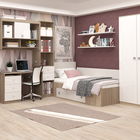 Dormitor copii MODUS 2, pat de colt, ansamblu birou, Oak, Alb Gloss