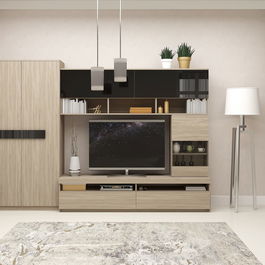 Mobila living SYSTEM, compozitie A, 270 cm, Oak, MDF Negru Gloss