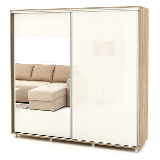 Dulap usi culisante MATERA 200cm, Oak, Alb Gloss