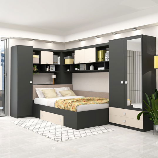 Dormitor colt ALESSIO, configuratia ALE4, Antracit, Vizon