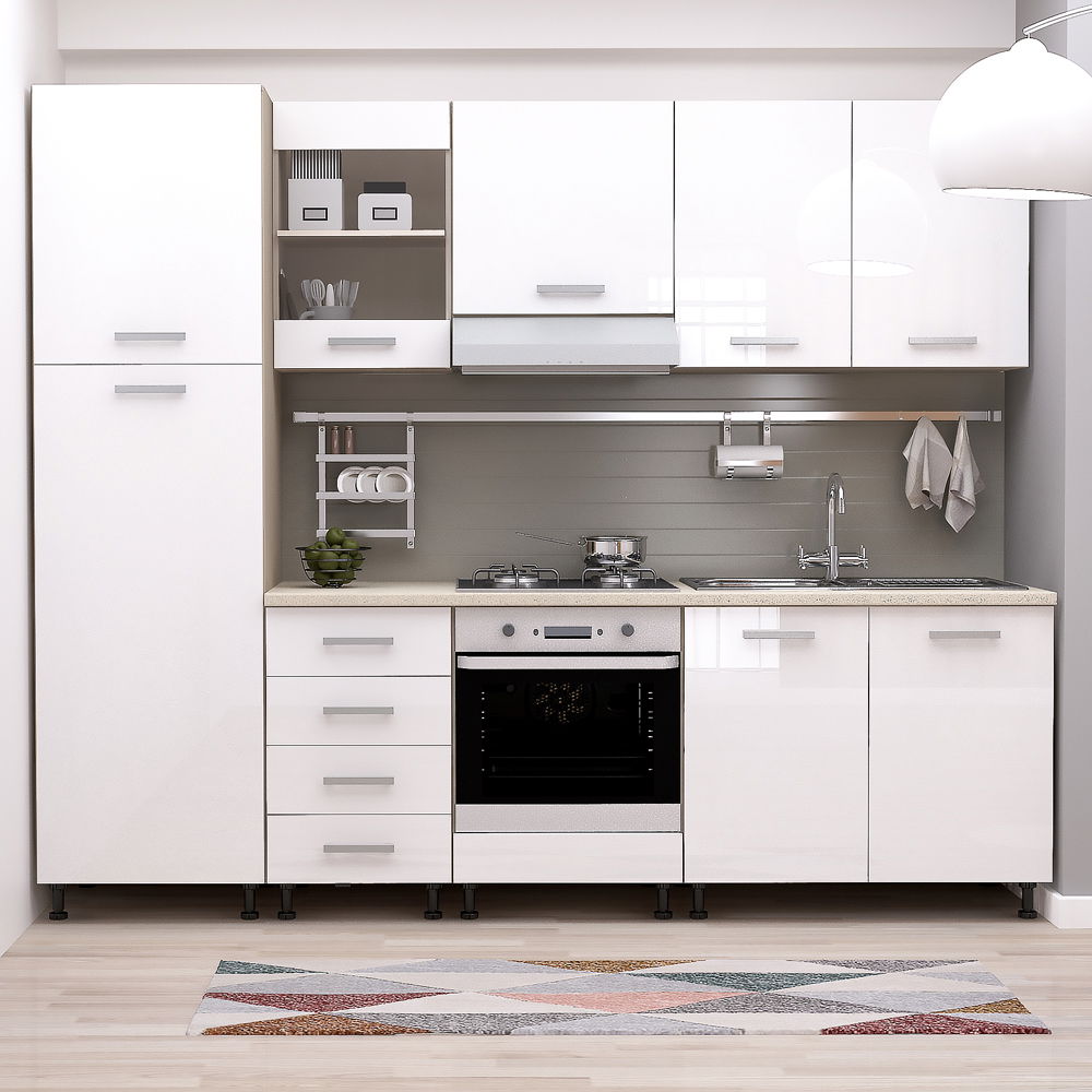 Mobila bucatarie STYLE 255, Vizon, MDF Alb