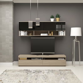 Mobila living SYSTEM, compozitie C, 180 cm, Oak, MDF Negru Gloss