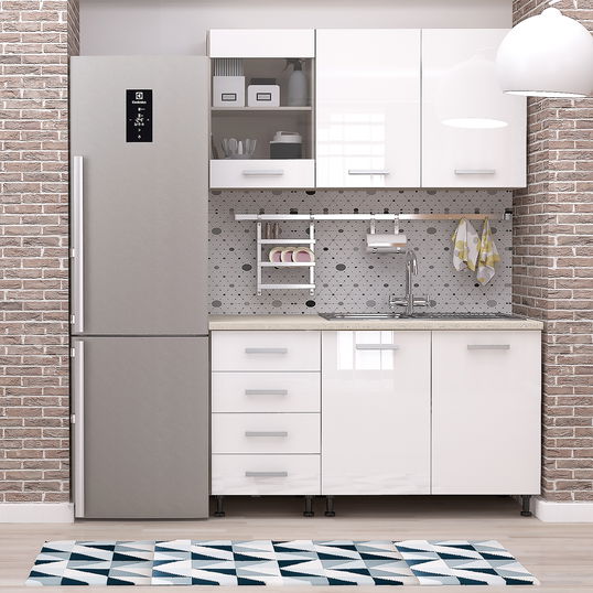Mobila bucatarie STYLE 135, Vizon, MDF Alb Gloss