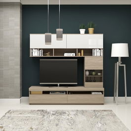 Mobila living SYSTEM, compozitie A, 180 cm, Oak, MDF Alb Gloss
