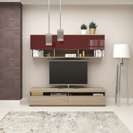 Mobila living SYSTEM, compozitie C, 180 cm, Oak, MDF Bordo Gloss