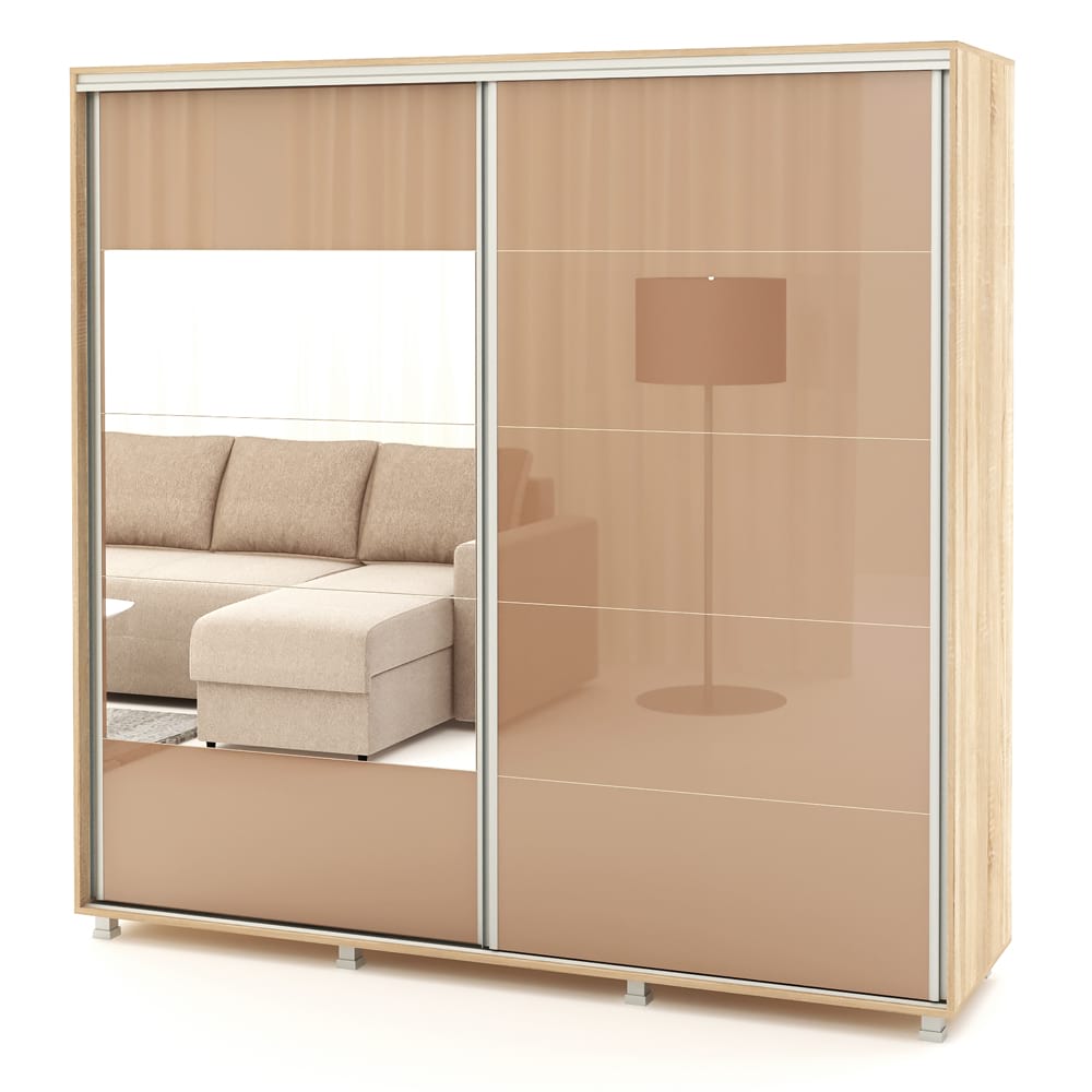 Dulap usi culisante MATERA 200cm, Sonoma, Cappuccino Gloss