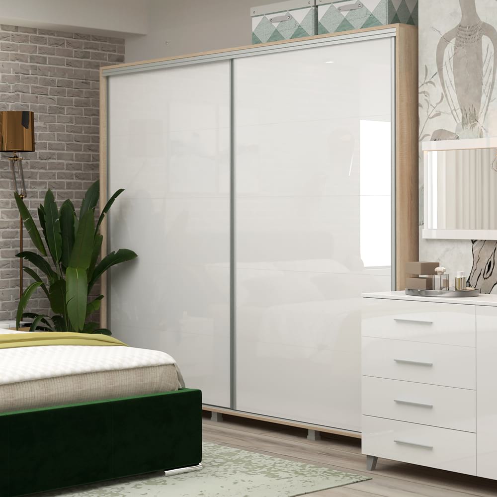 Dulap usi culisante MATERA 200cm, Sonoma, Alb Gloss
