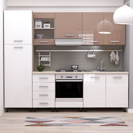 Mobila bucatarie STYLE 255, Vizon, MDF Alb, Cappuccino Gloss