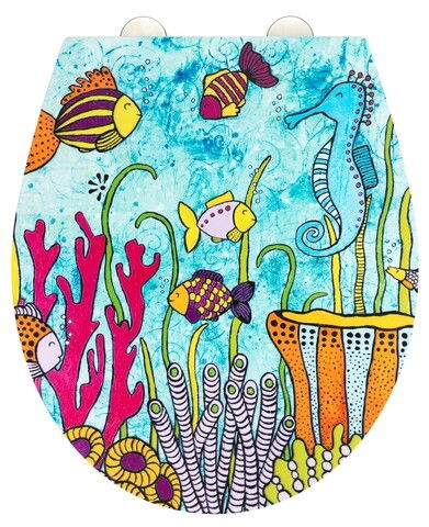 Capac de toaleta cu sistem automat de coborare, Wenko, Ocean Life, 38 x 44.5 cm, duroplast, multicolor