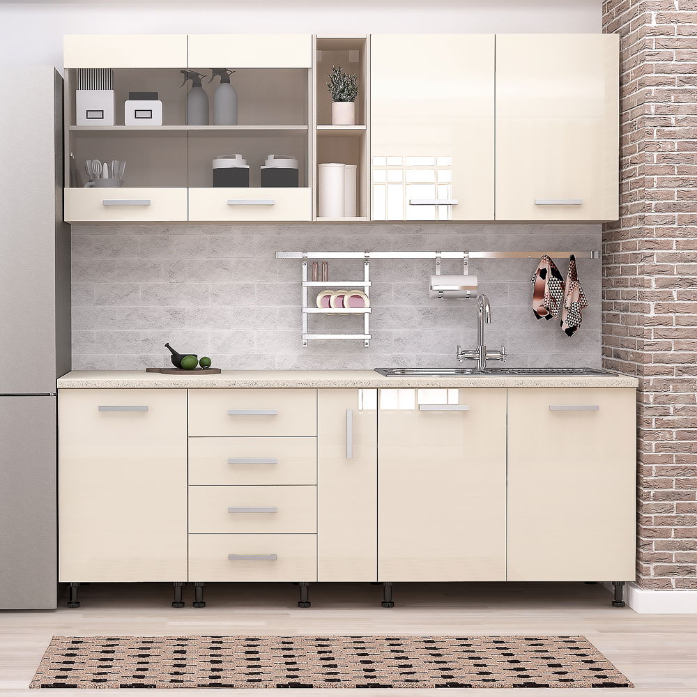 Mobila bucatarie STYLE 200, Vizon, MDF Crem Gloss
