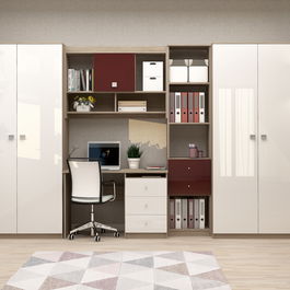 Ansamblu birou MODUS 5, PAL Oak, MDF Alb, Bordo Gloss