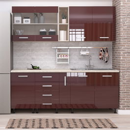 Mobila bucatarie STYLE 200, Vizon, MDF Bordo Gloss