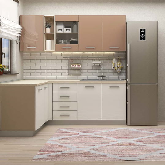 Mobila bucatarie pe colt STYLE 200x160, Vizon, MDF Alb Gloss, MDF Cappuccino Gloss