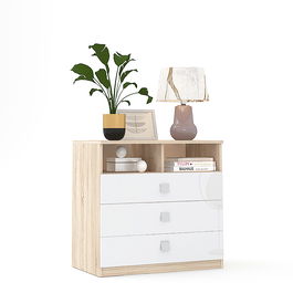 Comoda LINEA 3 sertare, Sonoma, Alb Gloss