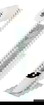 Suport hartie igienica si perie toaleta, Wenko, Samoa, 18 x 70 x 23 cm, inox/sticla temperata/polipropilena, alb