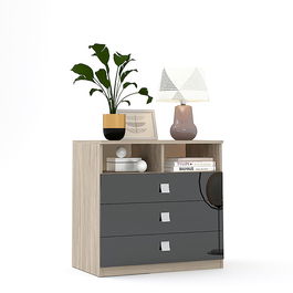 Comoda LINEA 3 sertare, Oak, Negru Gloss