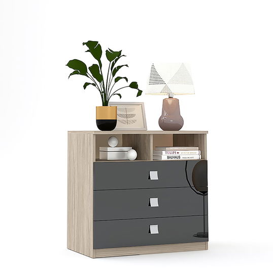 Comoda LINEA 3 sertare, Oak, Negru Gloss
