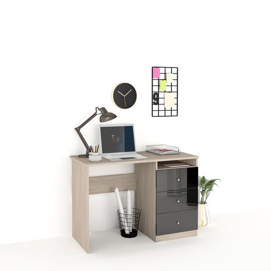 Birou MODUS 3 sertare, Oak, Negru Gloss