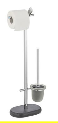 Suport hartie igienica si perie toaleta, Wenko, Puro, 29 x 72 x 15.5 cm, inox/polirasina, gri