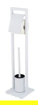 Suport hartie igienica si perie toaleta, Wenko, Mengara, 18.1 x 71.7 x 18.1 cm, inox, alb