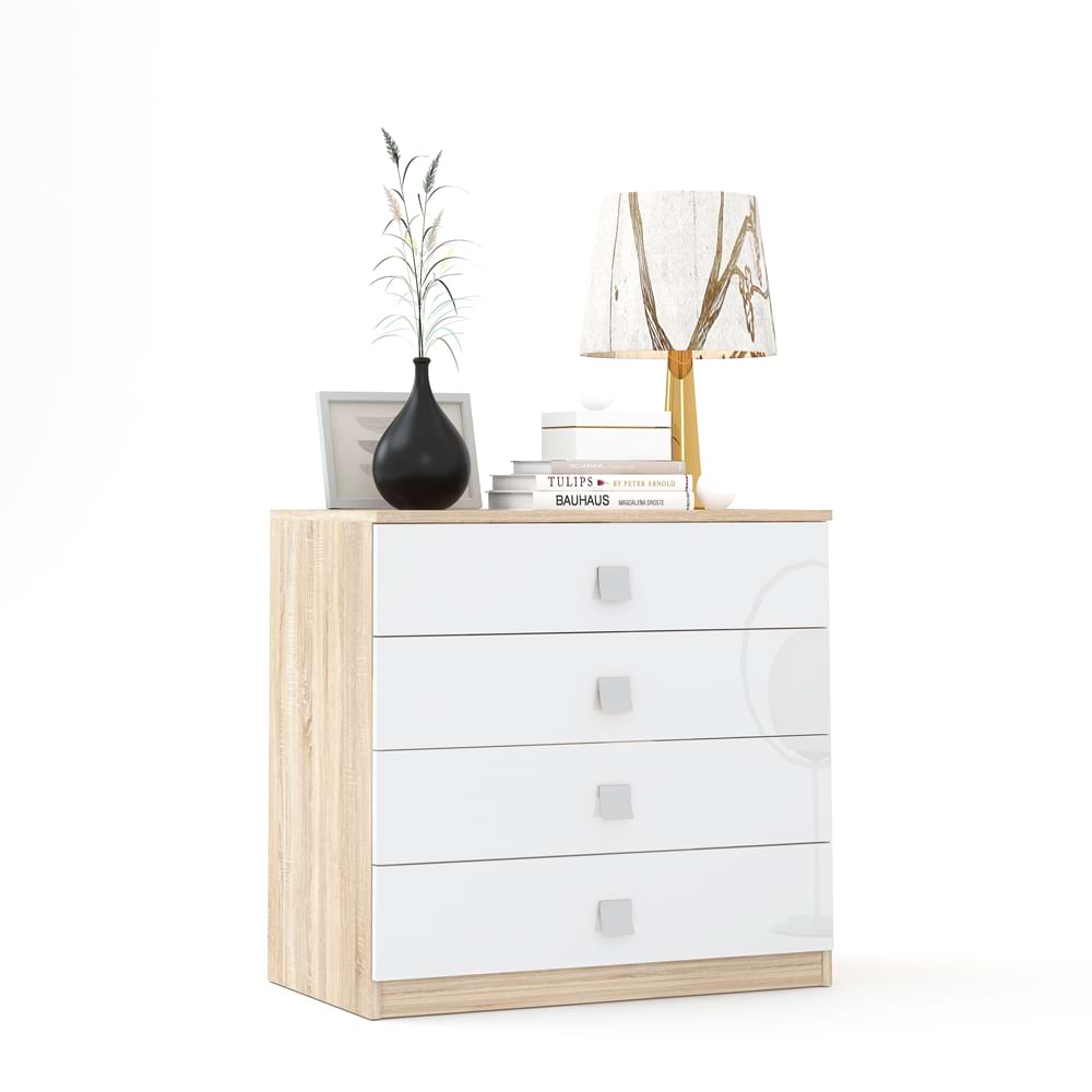 Comoda LINEA 4 sertare, Sonoma, Alb Gloss