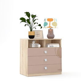 Comoda LINEA 3 sertare, Sonoma, Cappuccino Gloss
