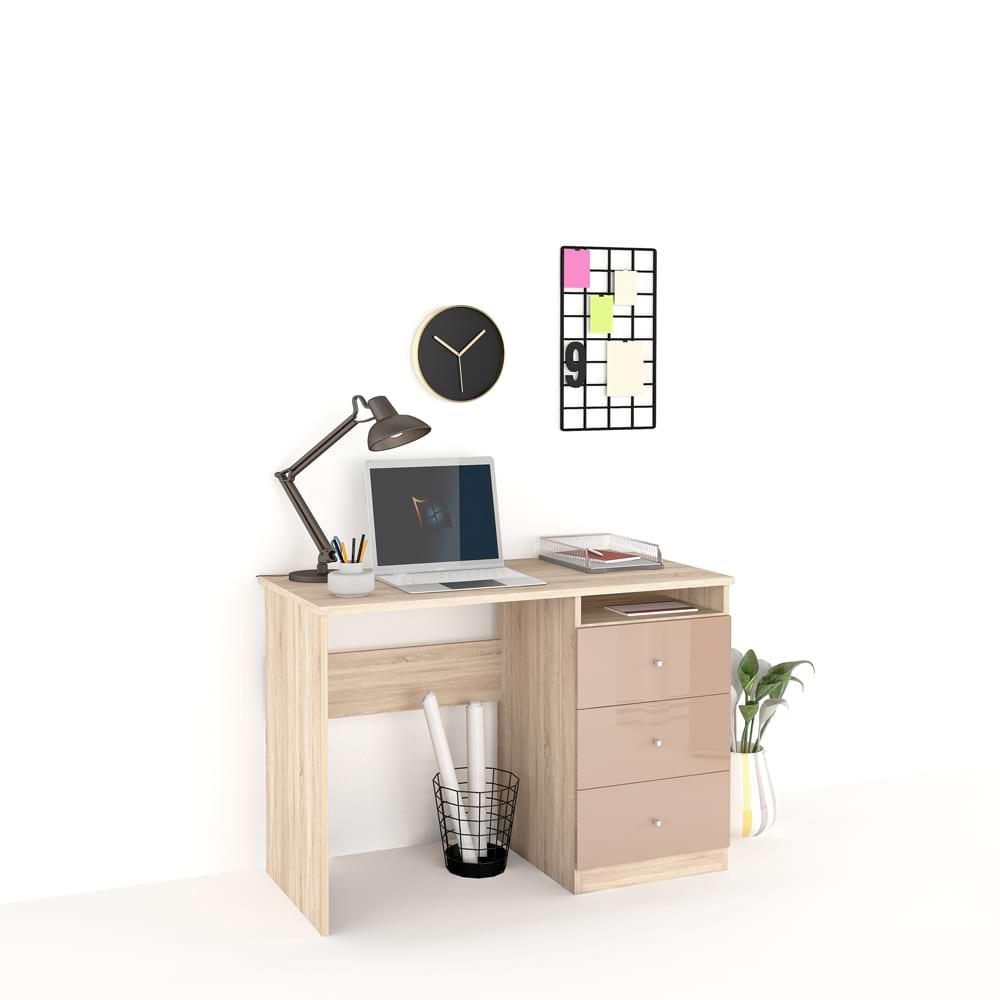 Birou MODUS 3 sertare, Sonoma, Cappuccino Gloss