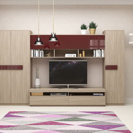Mobila living SYSTEM, compozitie C, 315 cm, Oak, MDF Bordo Gloss