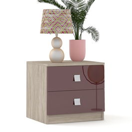 Noptiera LINEA 2 sertare, Oak, Bordo Gloss