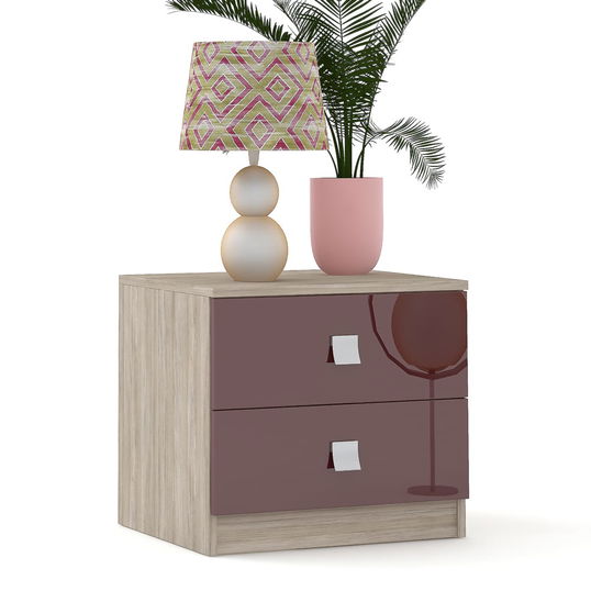 Noptiera LINEA 2 sertare, Oak, Bordo Gloss