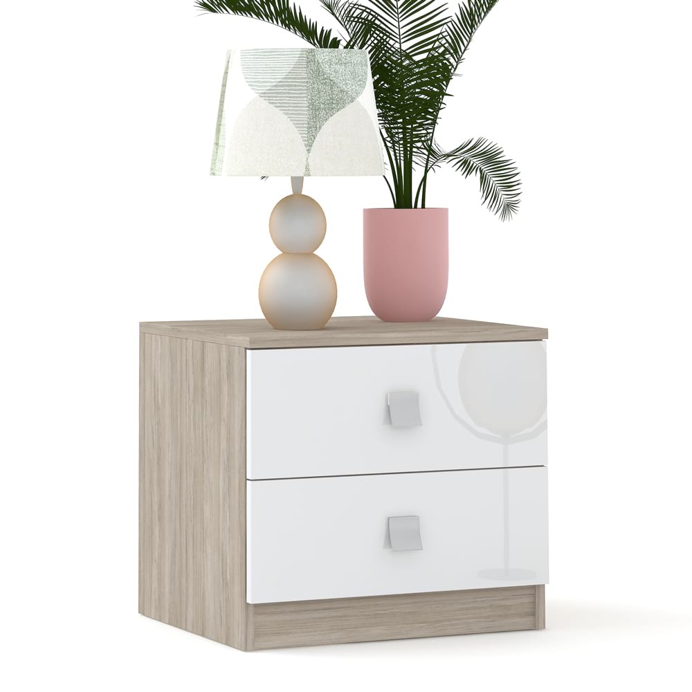 Noptiera LINEA 2 sertare, Oak, Alb Gloss