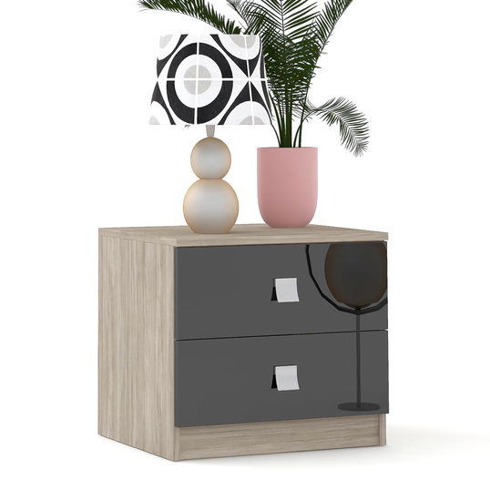 Noptiera LINEA 2 sertare, Oak, Negru Gloss