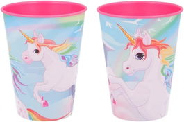 Set de 2 pahare cu unicorni Ils i Love, plastic, multicolor, 260 ml