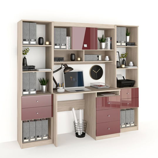 Ansamblu birou MODUS 4, Oak, Bordo Gloss