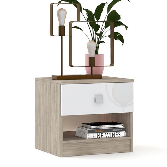 Noptiera LINEA 1 sertar, Oak, Alb Gloss