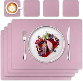Set de 4 naproane pentru tacamuri/farfurii si 4 naproane pentru pahare OHMELEO, piele PU, roz, 43 x 30 cm