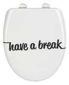 Capac de toaleta cu sistem automat de coborare, Wenko, Easy-Close Have a break, 38 x 45 cm, duroplast, alb/negru
