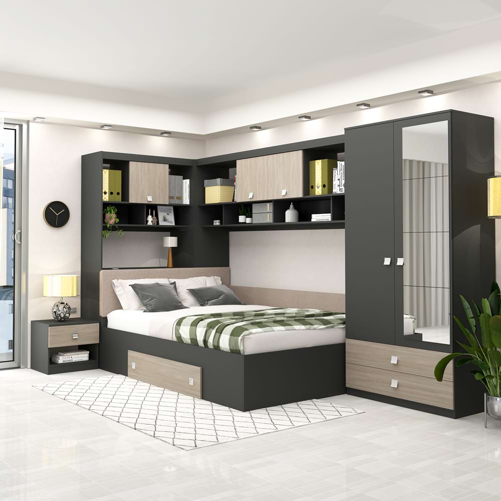 Dormitor colt ALESSIO, configuratia ALE3, Antracit, Oak