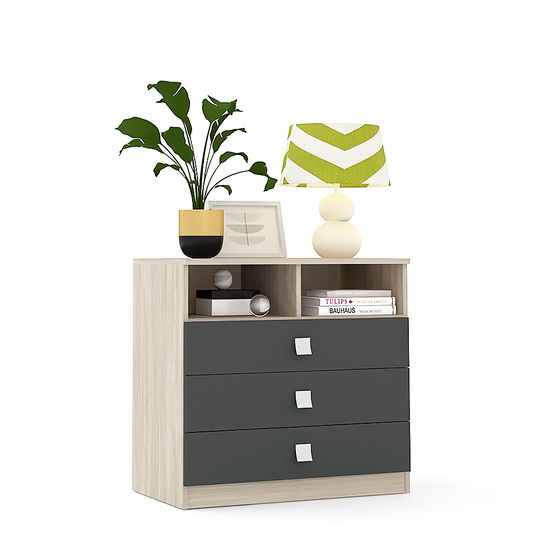 Comoda LINEA 3 sertare, Oak, Antracit