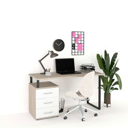 Birou STUDIO 2, cu Casetiera 3 sertare, Oak, Alb Gloss