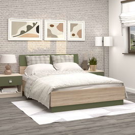 Pat matrimonial LINEA, cu suport fix inclus, Sonoma, Pesto