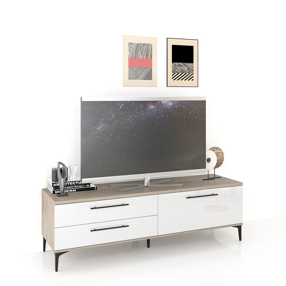 Comoda TV CUBO B180 Italian, Oak, Alb Gloss