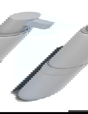 Dozator sapun lichid cu suport auto-adeziv, Wenko, Woya, 250 ml, 6 x 13 x 6 cm, ceramica/plastic, gri